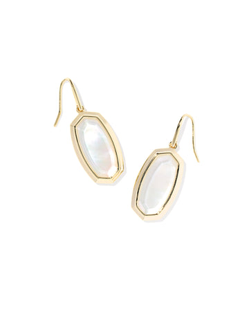KENDRA SCOTT- Dani Gold Bezel Drop Earrings in Ivory Mother of Pearl